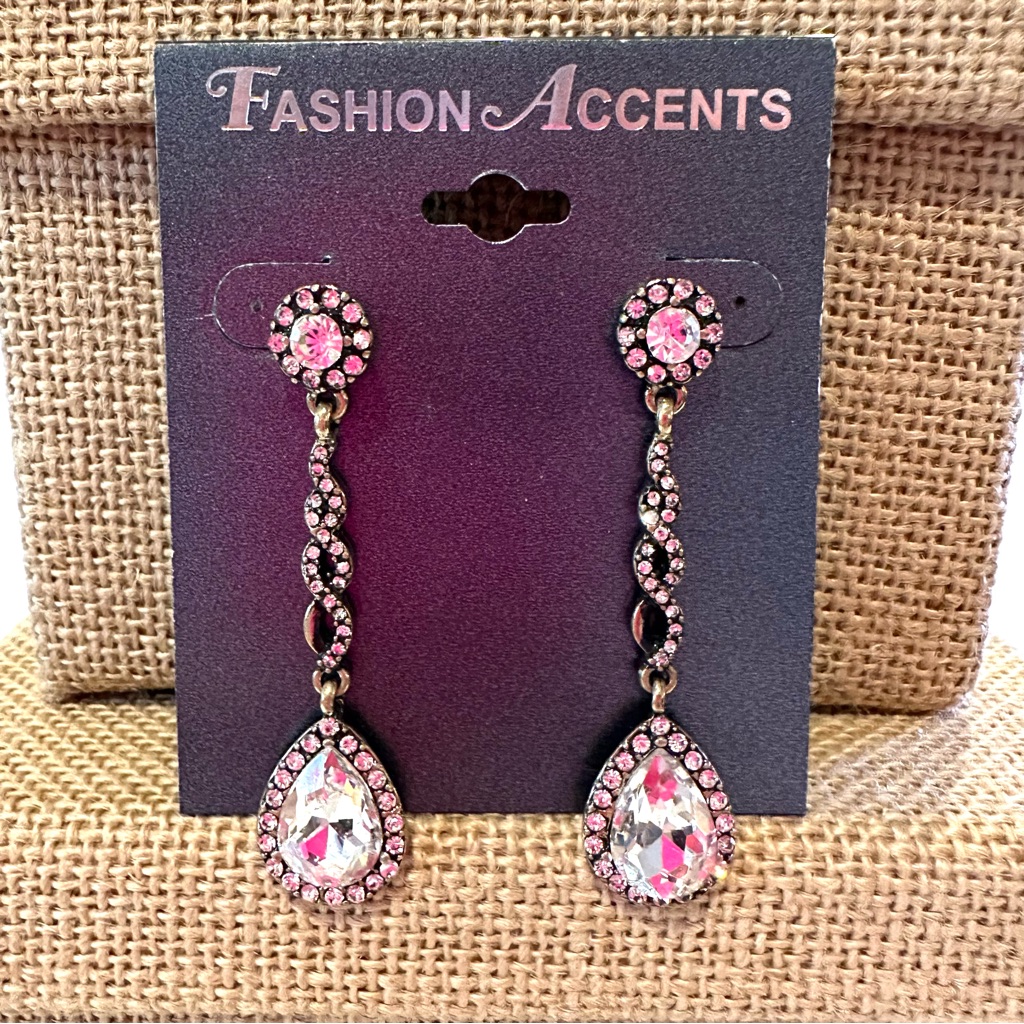 Nwt Fashion Accents Earrings Antique Gold Tone W/ Clear Jewels & Rhinestones